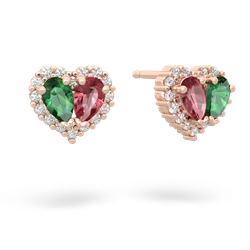 Lab Emerald Halo 14K Rose Gold earrings E7008