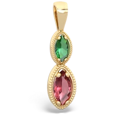 Lab Emerald Antique-Style Halo 14K Yellow Gold pendant P5700