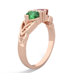 Lab Emerald Celtic Knot Double Heart 14K Rose Gold ring R5040