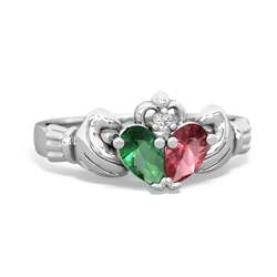 Lab Emerald 'Our Heart' Claddagh 14K White Gold ring R2388