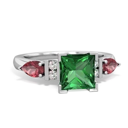 Lab Emerald 6Mm Princess Eternal Embrace Engagement 14K White Gold ring C2002