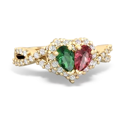 Lab Emerald Diamond Twist 'One Heart' 14K Yellow Gold ring R2640HRT