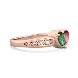 Lab Emerald Filligree 'One Heart' 14K Rose Gold ring R5070