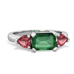 Lab Emerald Three Stone 14K White Gold ring R5235