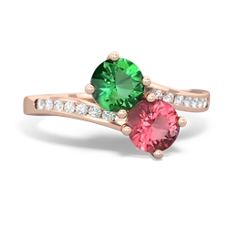 Lab Emerald Channel Set Two Stone 14K Rose Gold ring R5303