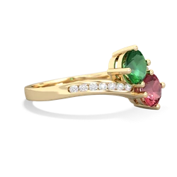 Lab Emerald Channel Set Two Stone 14K Yellow Gold ring R5303