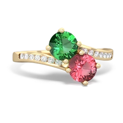 Lab Emerald Channel Set Two Stone 14K Yellow Gold ring R5303