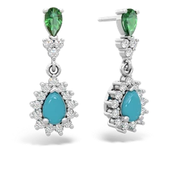 Lab Emerald Halo Pear Dangle 14K White Gold earrings E1882