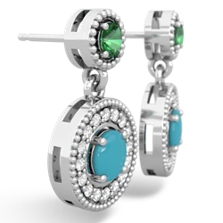 Lab Emerald Halo Dangle 14K White Gold earrings E5319