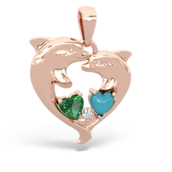 Lab Emerald Dolphin Heart 14K Rose Gold pendant P5820