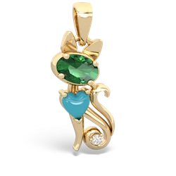 Lab Emerald Kitten 14K Yellow Gold pendant P5780