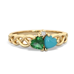 Lab Emerald Heart To Heart Braid 14K Yellow Gold ring R5870