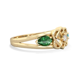 Lab Emerald Hearts Intertwined 14K Yellow Gold ring R5880