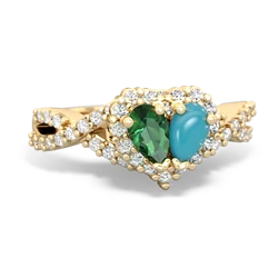 Lab Emerald Diamond Twist 'One Heart' 14K Yellow Gold ring R2640HRT