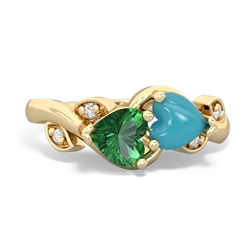 Lab Emerald Floral Elegance 14K Yellow Gold ring R5790