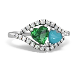 Lab Emerald Mother And Child 14K White Gold ring R3010