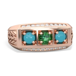 Lab Emerald Three Stone Tire Tread Men's 14K Rose Gold ring R0520