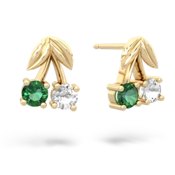 Lab Emerald Sweet Cherries 14K Yellow Gold earrings E7001