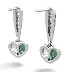 Lab Emerald Filligree Heart 14K White Gold earrings E5070