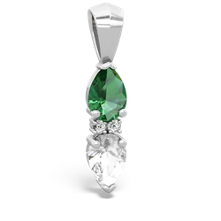 Lab Emerald Bowtie Drop 14K White Gold pendant P0865