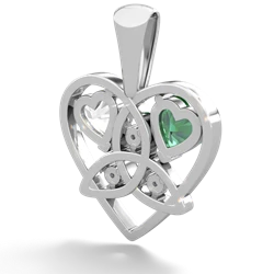 Lab Emerald Celtic Trinity Heart 14K White Gold pendant P5331