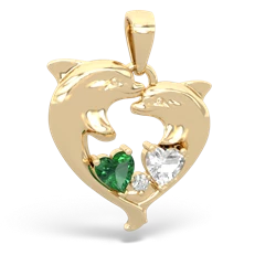 Lab Emerald Dolphin Heart 14K Yellow Gold pendant P5820