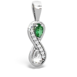 Lab Emerald Diamond Infinity 14K White Gold pendant P5390