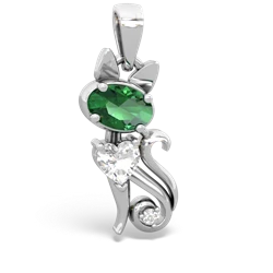 Lab Emerald Kitten 14K White Gold pendant P5780