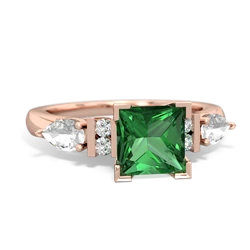 Lab Emerald 6Mm Princess Eternal Embrace Engagement 14K Rose Gold ring C2002