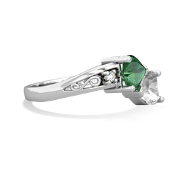 Lab Emerald Snuggling Hearts 14K White Gold ring R2178