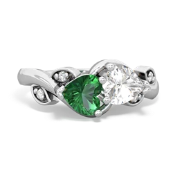 Lab Emerald Floral Elegance 14K White Gold ring R5790