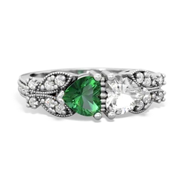 Lab Emerald Diamond Butterflies 14K White Gold ring R5601