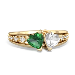 Lab Emerald Heart To Heart 14K Yellow Gold ring R3342