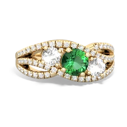 Lab Emerald Three Stone Aurora 14K Yellow Gold ring R3080