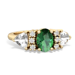 Lab Emerald Antique Style Three Stone 14K Yellow Gold ring R2186