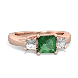 Lab Emerald Three Stone Trellis 14K Rose Gold ring R4015