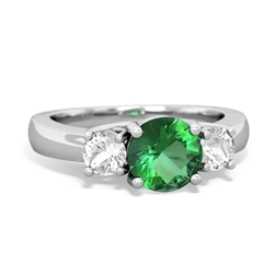 Lab Emerald Three Stone Round Trellis 14K White Gold ring R4018