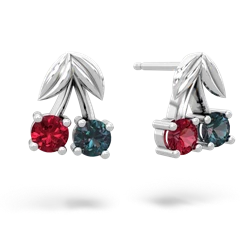 Lab Ruby Sweet Cherries 14K White Gold earrings E7001