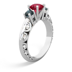 Lab Ruby Art Deco Eternal Embrace Engagement 14K White Gold ring C2003