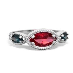 Lab Ruby Milgrain Marquise 14K White Gold ring R5700