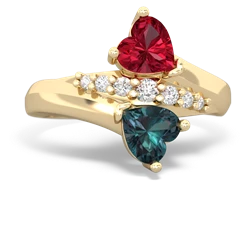 Lab Ruby Heart To Heart 14K Yellow Gold ring R2064