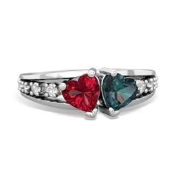 Lab Ruby Heart To Heart 14K White Gold ring R3342