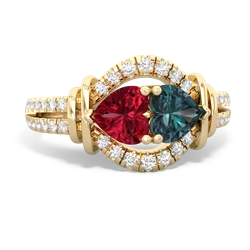 Lab Ruby Art-Deco Keepsake 14K Yellow Gold ring R5630