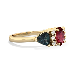 Lab Ruby Antique Style Three Stone 14K Yellow Gold ring R2186