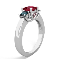 Lab Ruby Three Stone Trellis 14K White Gold ring R4015