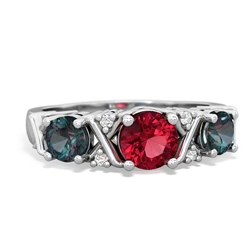 Lab Ruby Hugs And Kisses 14K White Gold ring R5016