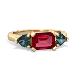 Lab Ruby Three Stone 14K Yellow Gold ring R5235