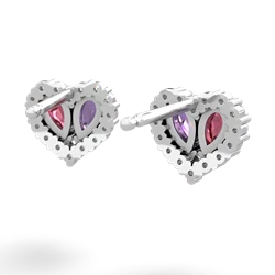 Lab Ruby Halo 14K White Gold earrings E7008