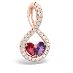 Lab Ruby Pave Twist 'One Heart' 14K Rose Gold pendant P5360