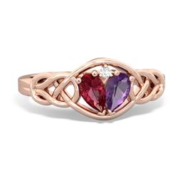 Lab Ruby Celtic Love Knot 14K Rose Gold ring R5420